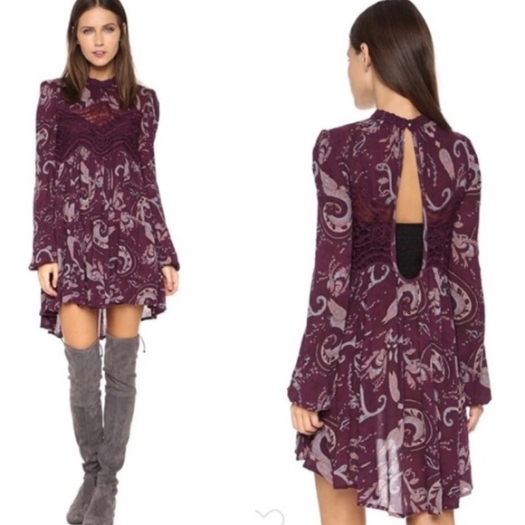 Free People Sweet Thing Paisley Print Tunic Top Swing Dress Lace Small - Picture 2 of 9